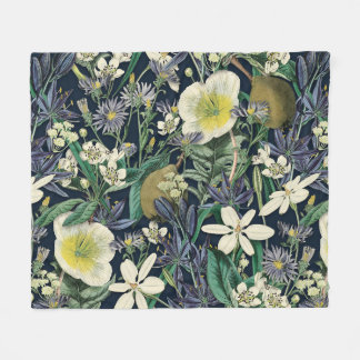 Midnight Floral Vintage Botanical Fleece Blanket