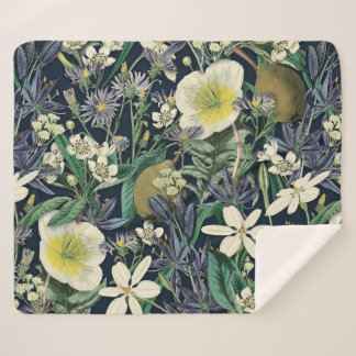 Midnight Floral Vintage Botanical Sherpa Blanket