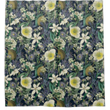 Midnight Floral Vintage Botanical Shower Curtain