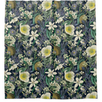 Midnight Floral Vintage Botanical Shower Curtain