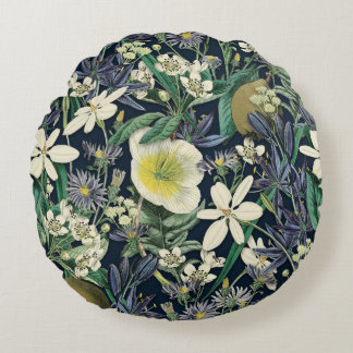 Midnight Floral Vintage Botanical Throw Pillow