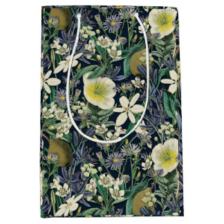 Midnight Floral Vintage Botanical Wrapping Paper Medium Gift Bag