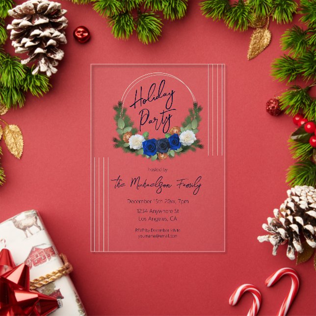 Midnight Floral Wreath Acrylic Invitations (Insitu (Holiday))