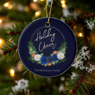 Midnight Floral Wreath Ceramic Tree Decoration