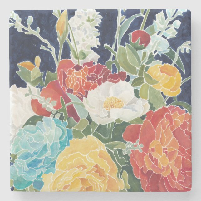 Midnight Florals I Stone Coaster (Front)