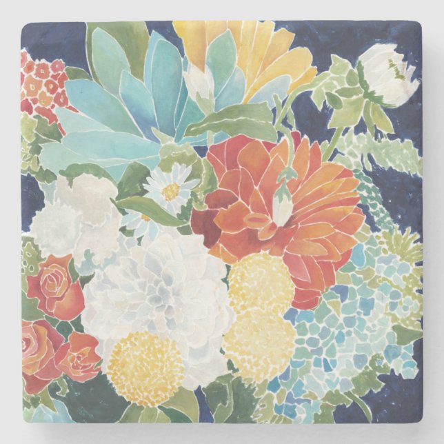 Midnight Florals III Stone Coaster (Front)