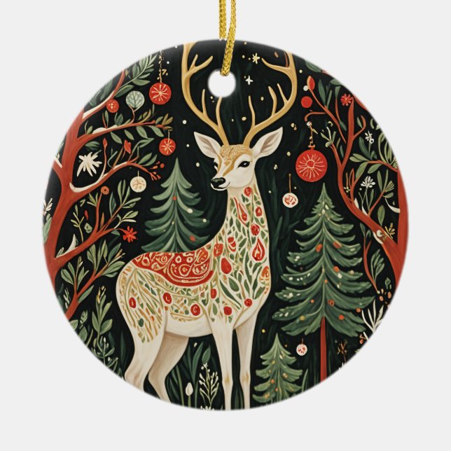 Midnight Forest Christmas Deer Ceramic Tree Decoration (Front)