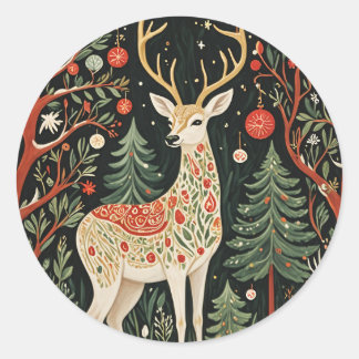 Midnight Forest Christmas Deer Classic Round Sticker