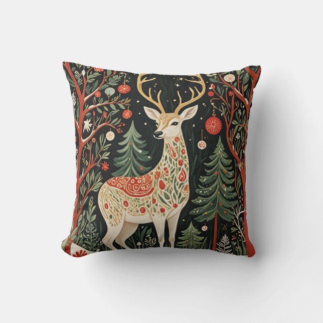 Midnight Forest Christmas Deer Cushion (Front)