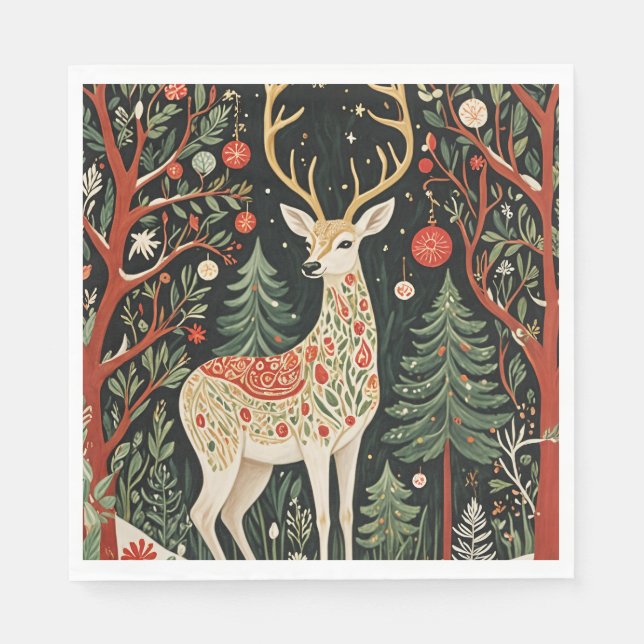 Midnight Forest Christmas Deer Napkin (Front)