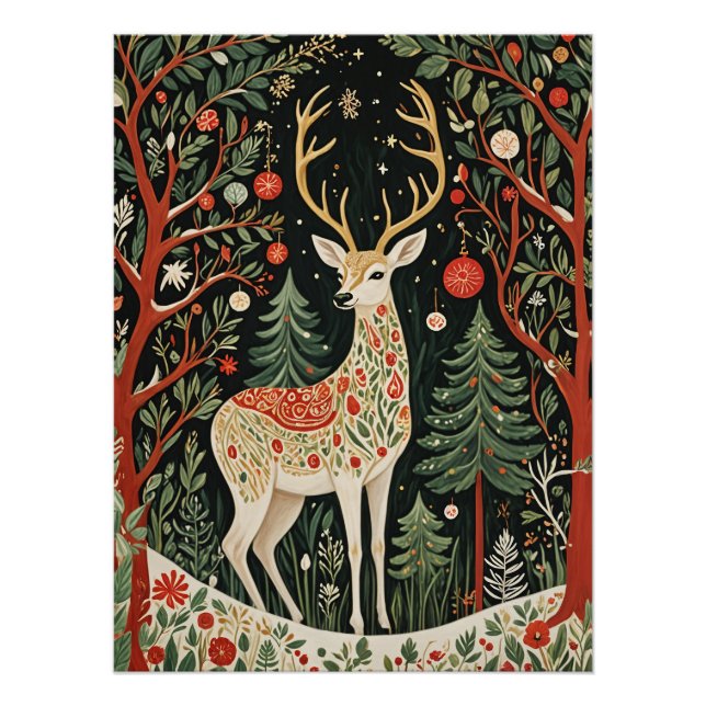 Midnight Forest Christmas Deer Poster (Front)