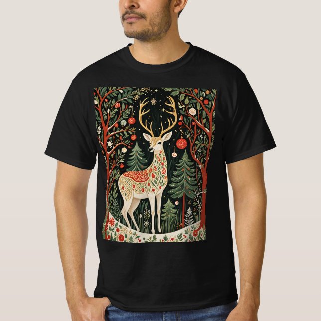 Midnight Forest Christmas Deer T-Shirt (Front)