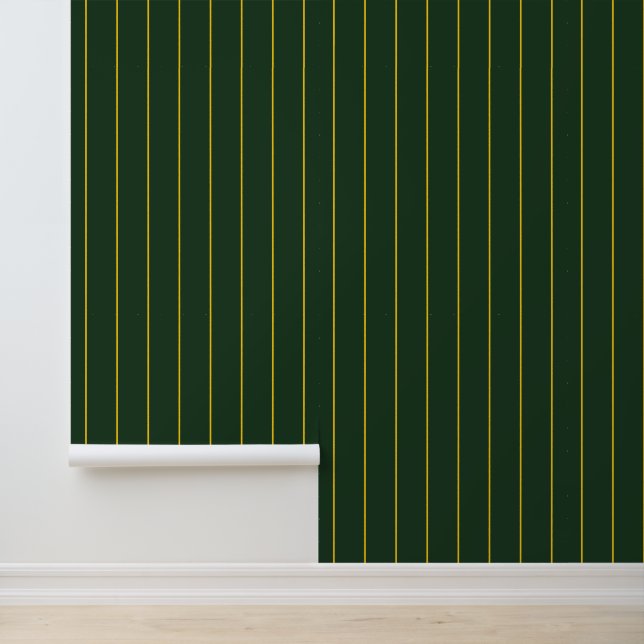 Midnight Forest Green Pinstripes Wallpaper (Application)