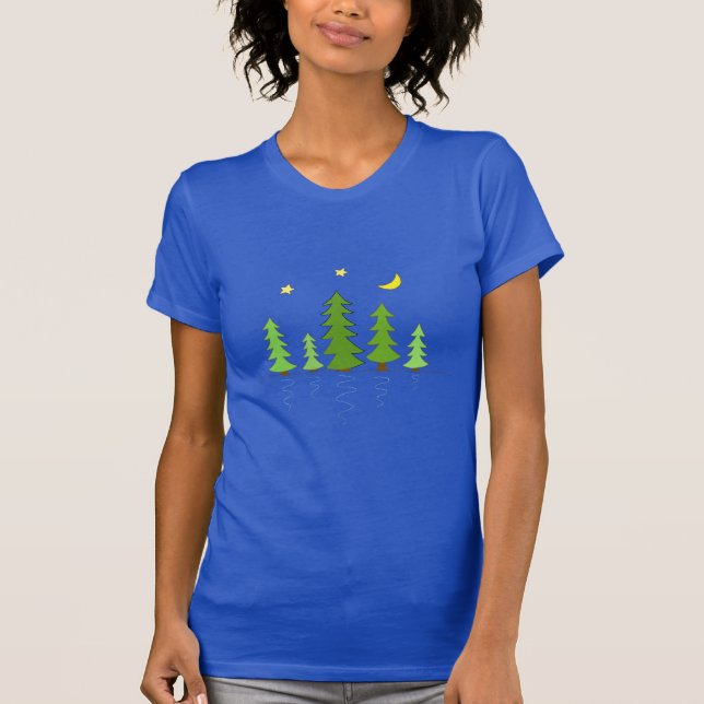Midnight Forest with Trees Stars and Moon T-Shirt (Front)