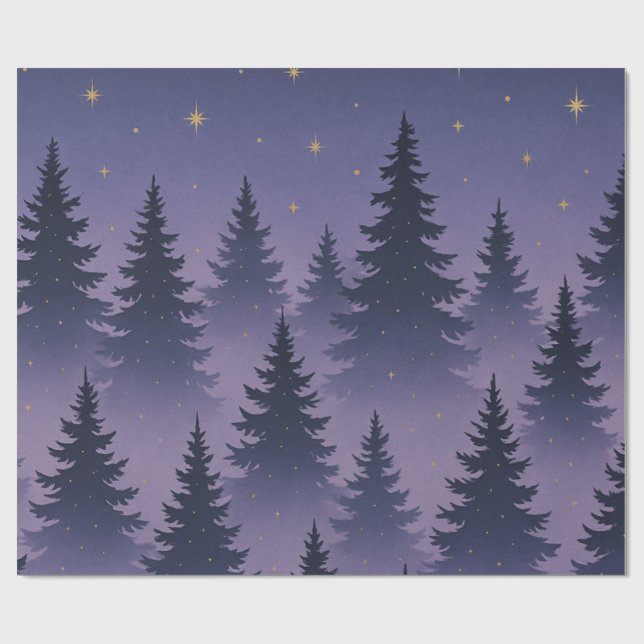 Midnight Forest Wrapping Paper – Starry Night Pine (Flat)