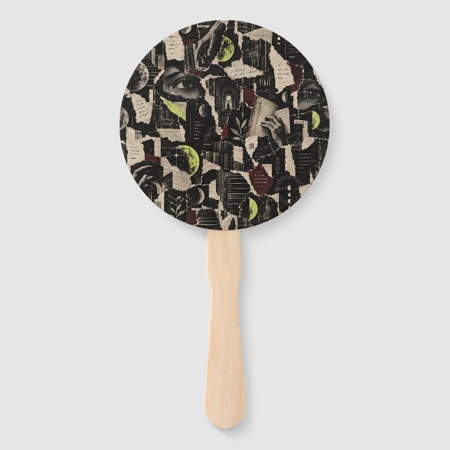 Midnight Fragments – Gothic Editorial Pattern Hand Fan (Front)