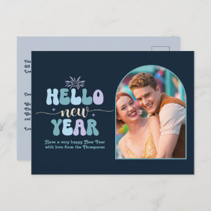 Midnight Frost New Year Retro Modern Blue Photo Holiday Postcard