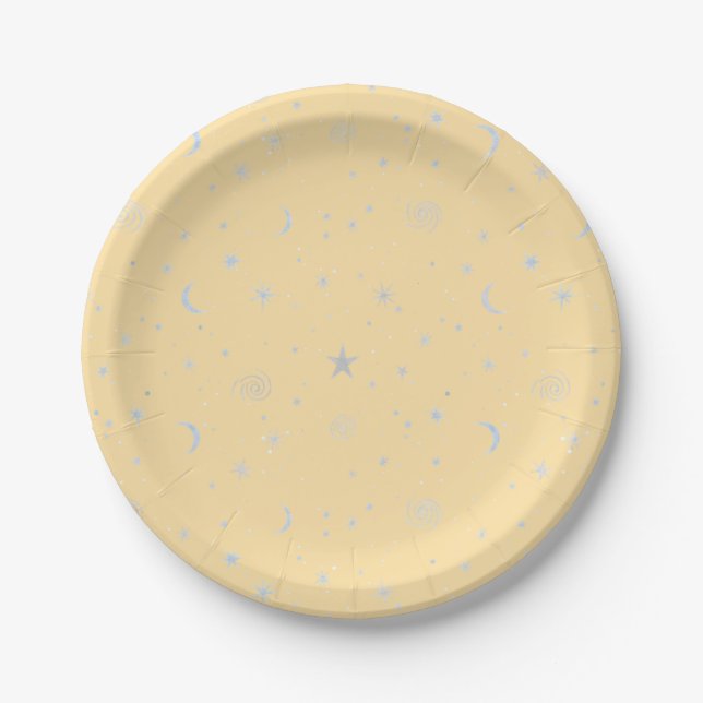 Midnight Galaxy Celestial on yellow Paper Plate (Front)