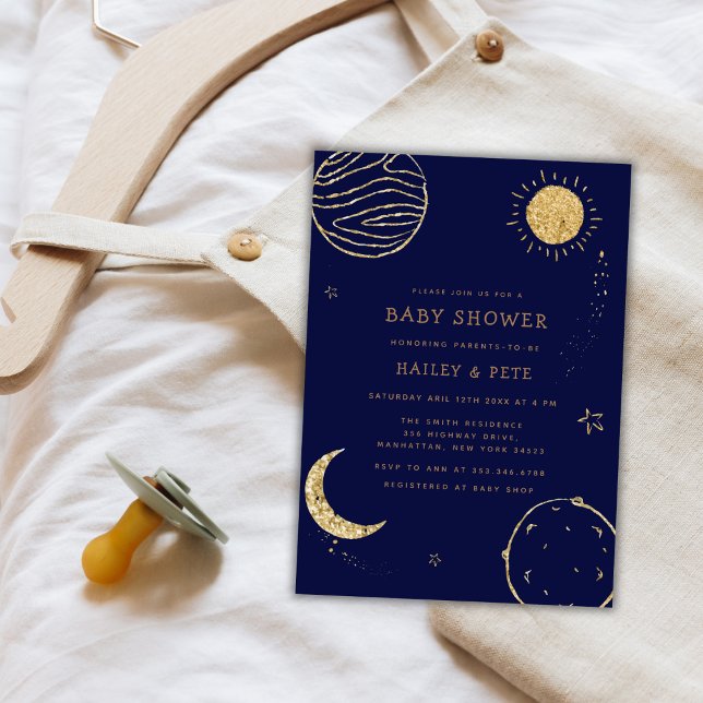 Midnight Galaxy Moon Star Boy Baby Shower Invitation (Midnight Galaxy Moon Star Boy Baby Shower Invitation)