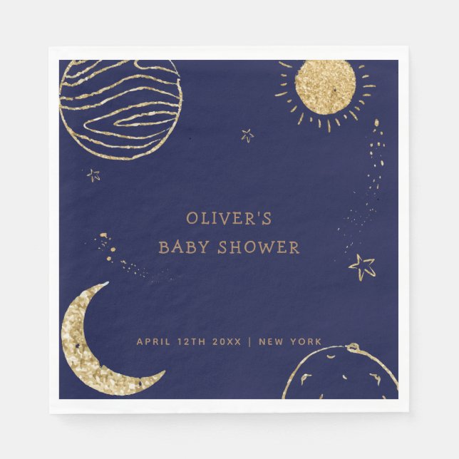 Midnight Galaxy Moon Star Boy Baby Shower  Napkin (Front)