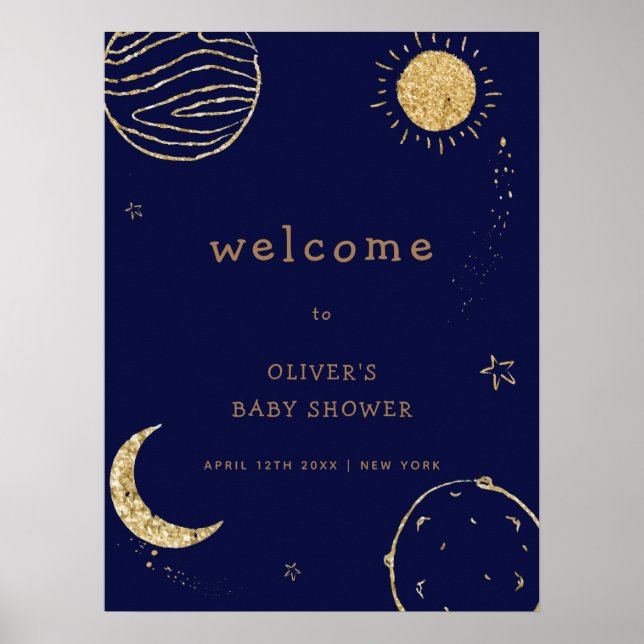 Midnight Galaxy Outer Space Baby Shower Welcome Poster (Front)