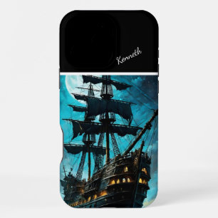 Midnight Galleon Under Full Moon iPhone 16 Pro Max Case