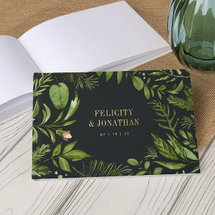 Midnight Garden Botanical Wedding Gold Guest Book