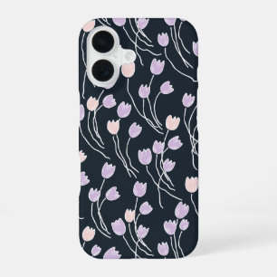 Midnight Garden Dark Navy & Lilac Sketchy Floral iPhone 16 Case