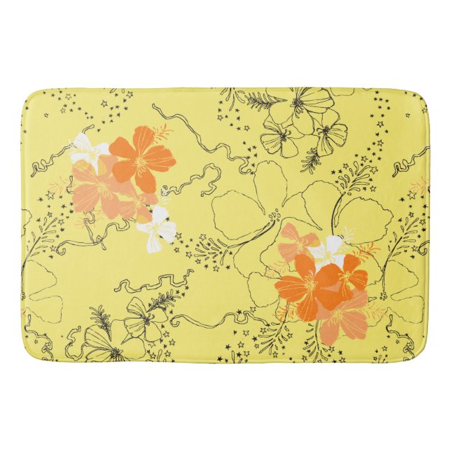 Midnight Garden Hawaiian Hibiscus Coordinate Bath Mat (Front)