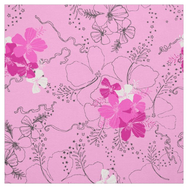 Midnight Garden Hawaiian Hibiscus Floral Fabric (Swatch)