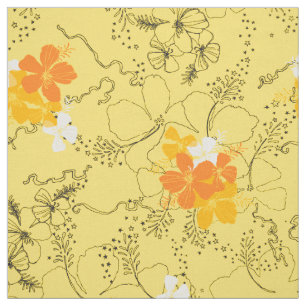 Midnight Garden Hawaiian Hibiscus Floral Fabric