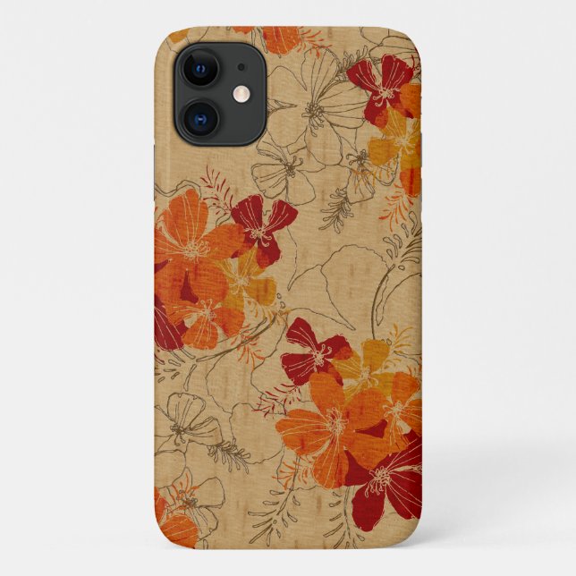 Midnight Garden Hawaiian Red Faux Wood Case-Mate iPhone Case (Back)