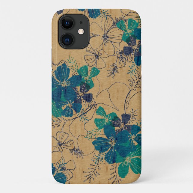 Midnight Garden Hawaiian Turq Faux Wood Case-Mate iPhone Case (Back)