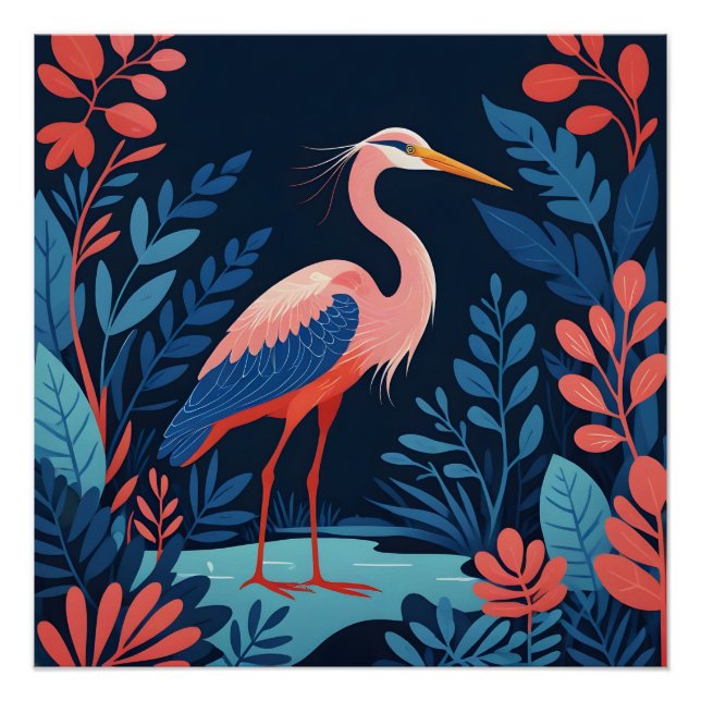 midnight garden heron poster (Front)