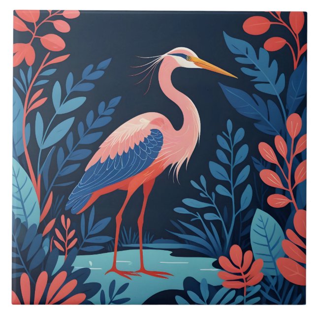 midnight garden heron tile (Front)