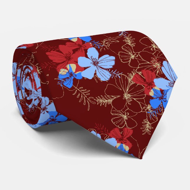 Midnight Garden Hibiscus Floral Tie (Rolled)
