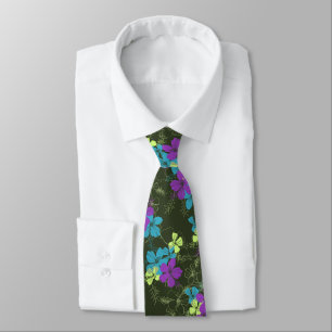 Midnight Garden Hibiscus Floral Two-sided Printed Tie