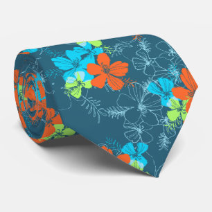 Midnight Garden Hibiscus Floral Two-sided Printed Tie