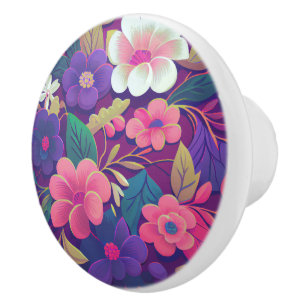 Midnight Garden Jewel Floral Ceramic Knob