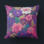 Midnight Garden Jewel Floral Throw Pillow<br><div class="desc">Make your space bloom with bold elegance. This Midnight Garden Jewel Floral Throw Pillow features vibrant pink, purple, coral, and ivory blossoms layered against a deep, dramatic plum background. Lush teal and golden leaves weave throughout the design, creating a rich, painterly botanical composition that instantly elevates any room. The saturated...</div>