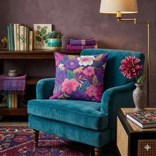 Midnight Garden Jewel Floral Throw Pillow