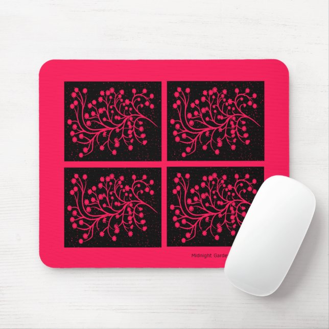 Midnight Garden Line Raspberry Bloom Mouse Pad (With Mouse)