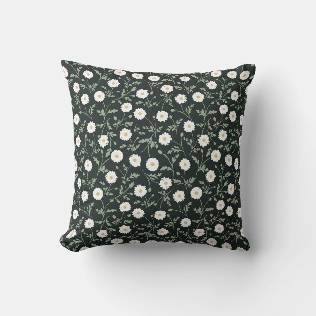 Midnight Garden Modern Farmhouse Daisy Pattern Cushion (Front)
