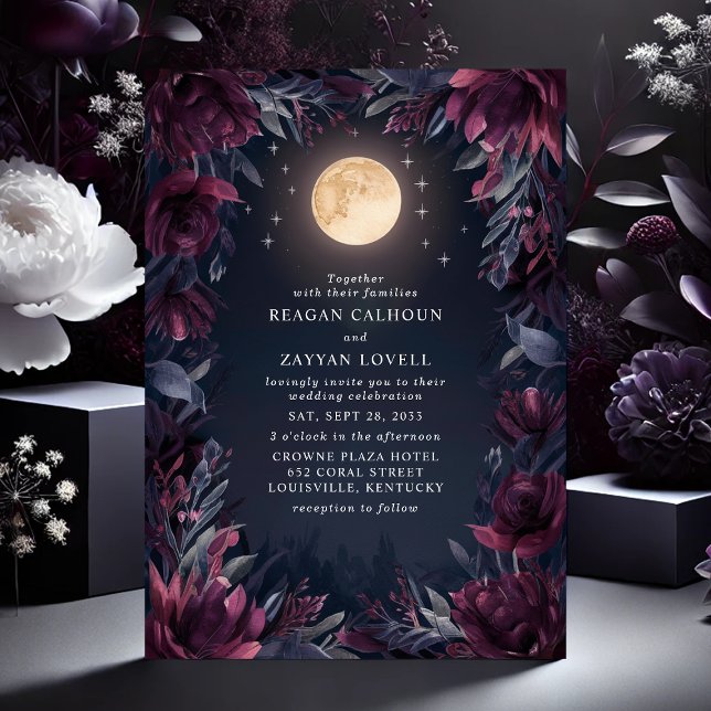 Midnight Garden Moon Wedding Invitation (Creator Uploaded)