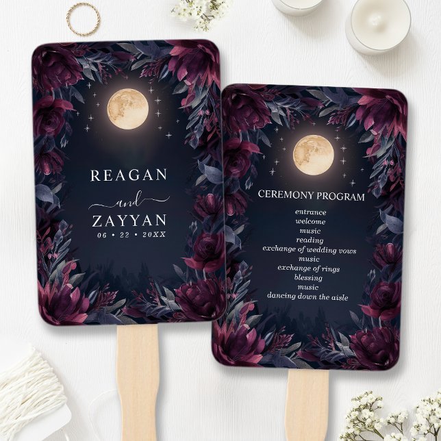 Midnight Garden Moon Wedding Program Hand Fan (Creator Uploaded)