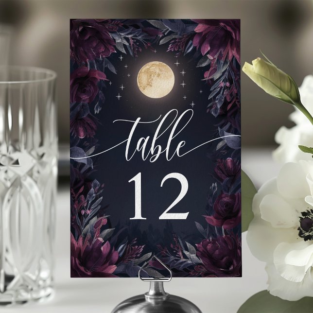 Midnight Garden Moon Wedding Table Number (Creator Uploaded)