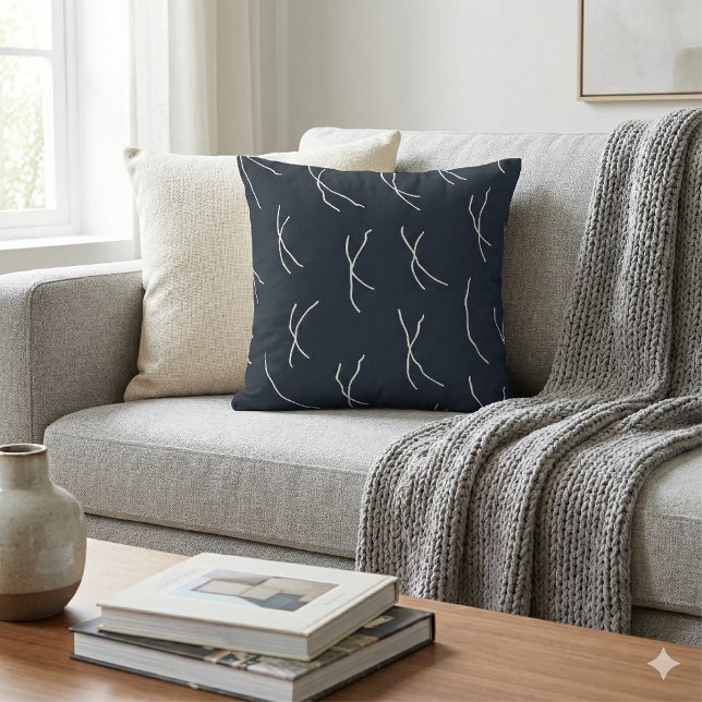 Midnight Garden Navy Abstract Sketchy Lines Cushion (Creator Uploaded)