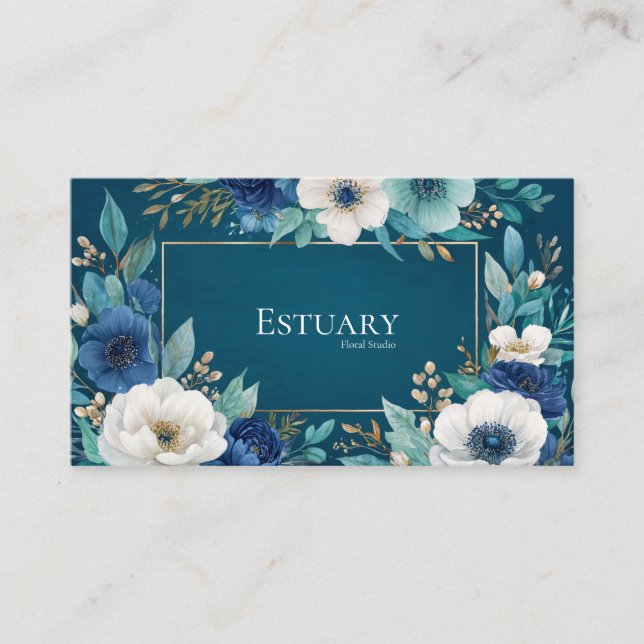 Midnight Garden Navy and Teal Floral Business Card (Front)