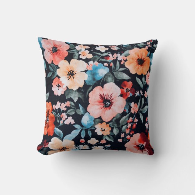 Midnight Garden Symphony Print | Bold Floral Art | Cushion (Front)