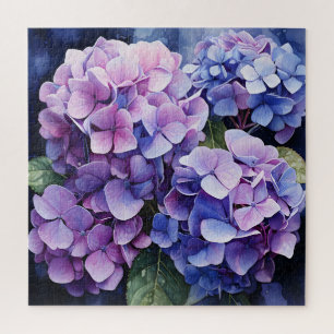 Midnight Garden Violet Hydrangea Watercolor Jigsaw Puzzle